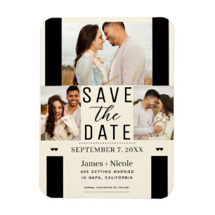 Modern Cream Save the Date 3 Photo Wedding Magnet