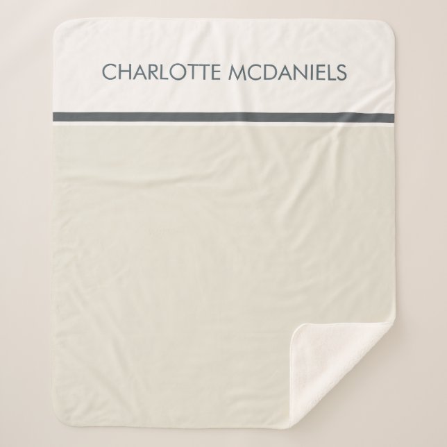 Modern Cream Simple Personalised Name  Sherpa Blanket (Front)