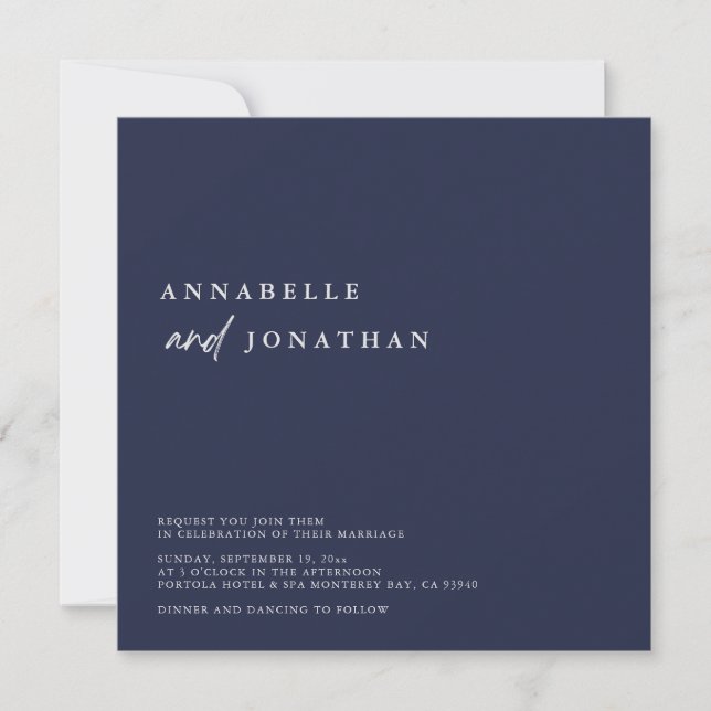Modern Cream White Navy Blue Contemporary Wedding Invitation (Front)