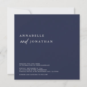 Modern Cream White Navy Blue Contemporary Wedding Invitation