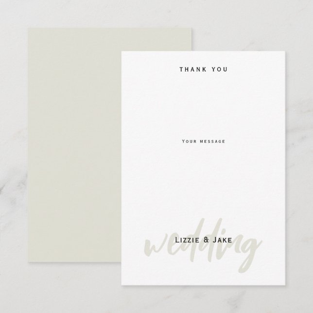 Modern Cream & White Wedding Thank You Card (Front/Back)