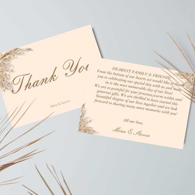 Modern Creamy pampas grass wedding  Thank You Card (Creator Uploaded)