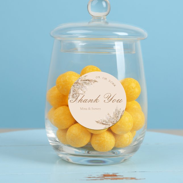 Modern Creamy pampas grass wedding Thank You Classic Round Sticker (Creator Uploaded)