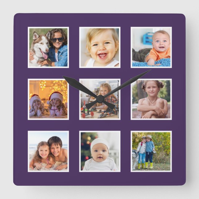 Modern Create Your Custom Photo Collage Square Wall Clock (Front)