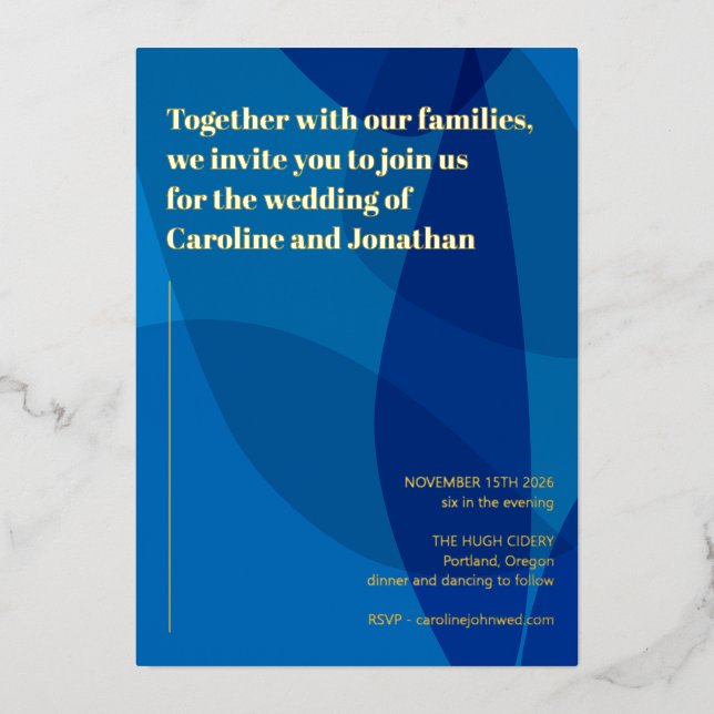 Modern Creative Boho Abstract Blue Wedding Gold (Front)