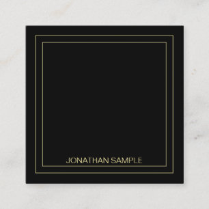 Modern Creative Gold Text Name Elegant Black Square Business Card