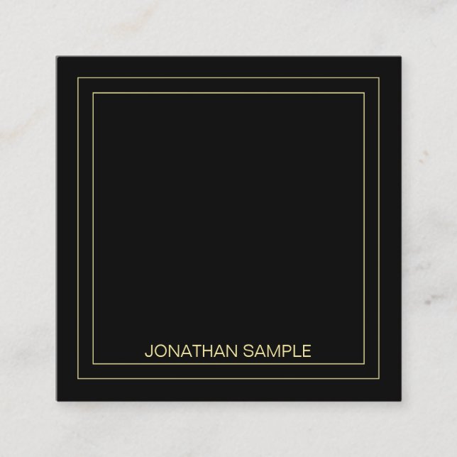Modern Creative Gold Text Name Elegant Black Square Business Card (Front)