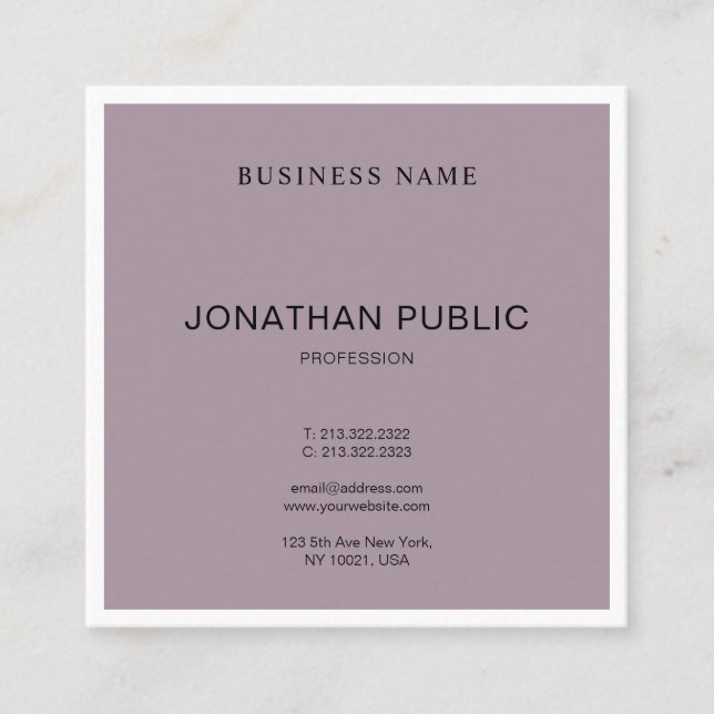 Modern Creative Minimalist Design Trendy Plain Square Business Card (Front)
