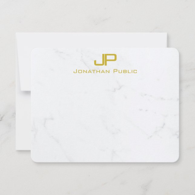 Modern Creative Monogram Gold White Marble Trendy Card (Front)