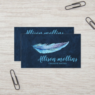 Modern Creative Writer Feather Logo Business Card