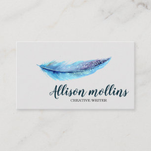 Modern Creative Writer Feather Logo Business Card