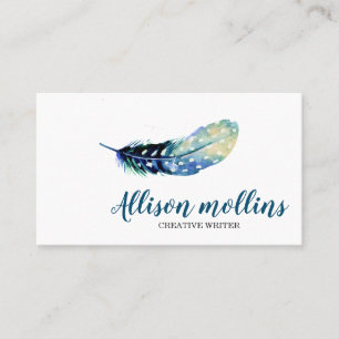 Modern Creative Writer Feather Logo Business Card