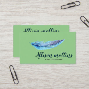 Modern Creative Writer Feather Logo Business Card