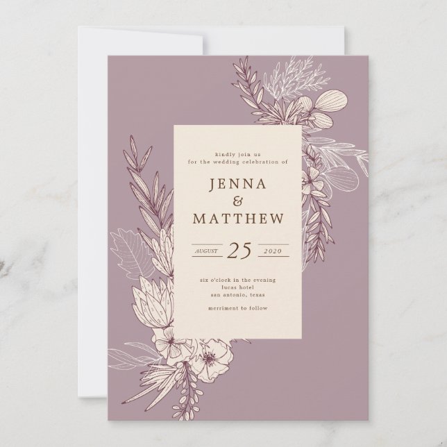 modern creme floral wedding invitation (Front)