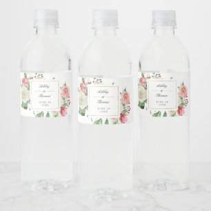 Modern Creme Rose Floral Watercolor Wedding Water Bottle Label