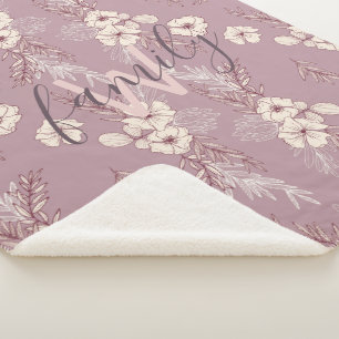 Modern creme stencil floral monogram sherpa blanket