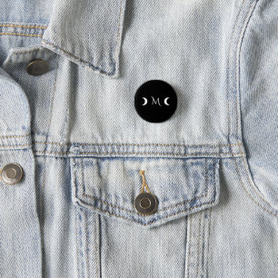 Modern Crescent Moons Black and White Monogram 3 Cm Round Badge
