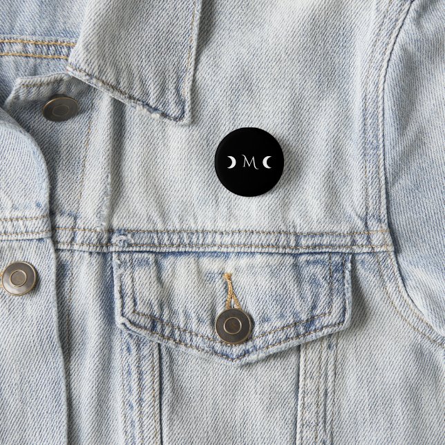 Modern Crescent Moons Black and White Monogram 3 Cm Round Badge (In Situ)