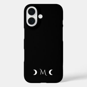 Modern Crescent Moons Black and White Monogram iPhone 16 Case