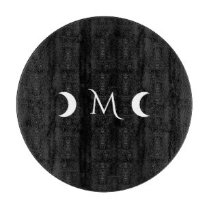 Modern Crescent Moons Black and White Monogram Cutting Board