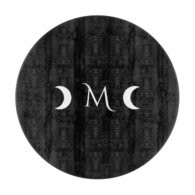 Modern Crescent Moons Black and White Monogram Cutting Board (Front)