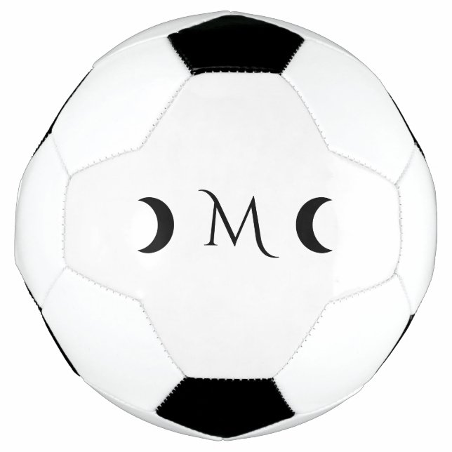 Modern Crescent Moons Black and White Monogram Football (Front)