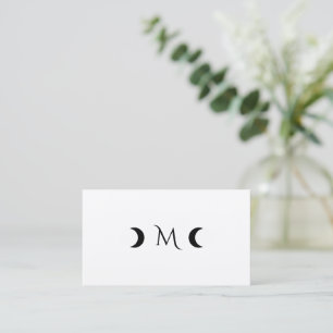 Modern Crescent Moons Monogram Black and White Business Card
