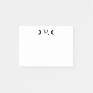 Modern Crescent Moons Monogram Black and White Post-it Notes