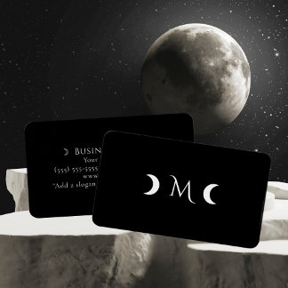 Modern Crescent Moons Monogram Black Business Card
