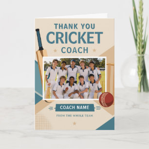 Modern Cricket Team Photo Coach Thank You Card