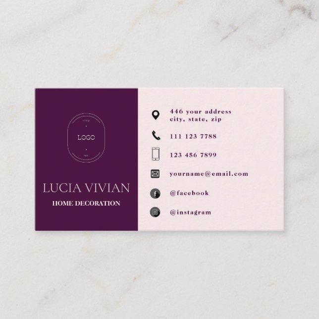 Modern Crimson Minimalist Logo Social Media Business Card (Front)