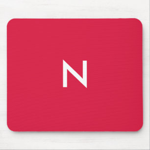 Modern Crimson Red Minimalist Monogram Initial Mouse Mat