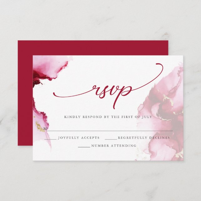 Modern Crimson Scarlet Red  Watercolor RSVP Card (Front/Back)