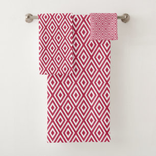 Modern Crimson White Geometric Bath Towel Set