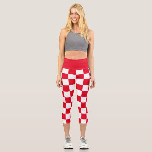 Modern Croatian Geometric Red Chequered Capri Leggings