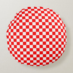 Modern Croatian Red White Checkers Round Cushion