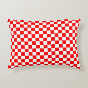 Modern Croatian Red White Chequered Pattern Decorative Cushion