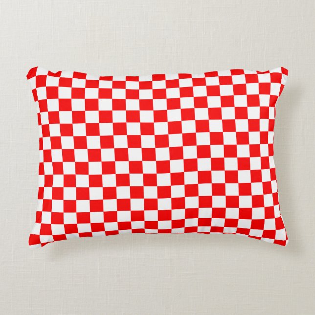 Modern Croatian Red White Chequered Pattern Decorative Cushion (Front)