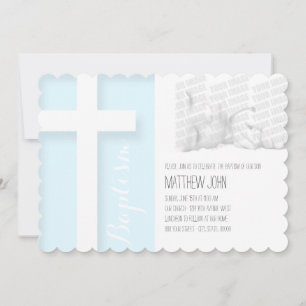 Modern Cross Boy Photo Baptism Custom Invitation