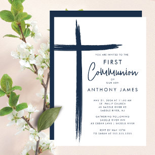 Modern Cross Boys First Communion  Invitation