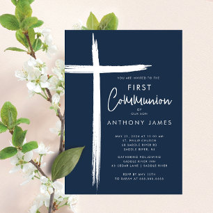 Modern Cross Boys First Communion  Invitation
