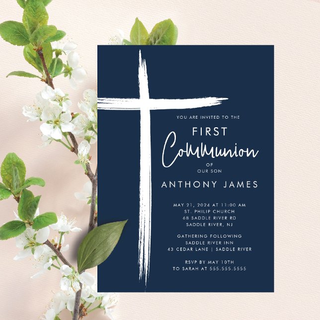 Modern Cross Boys First Communion  Invitation (Creator Uploaded)