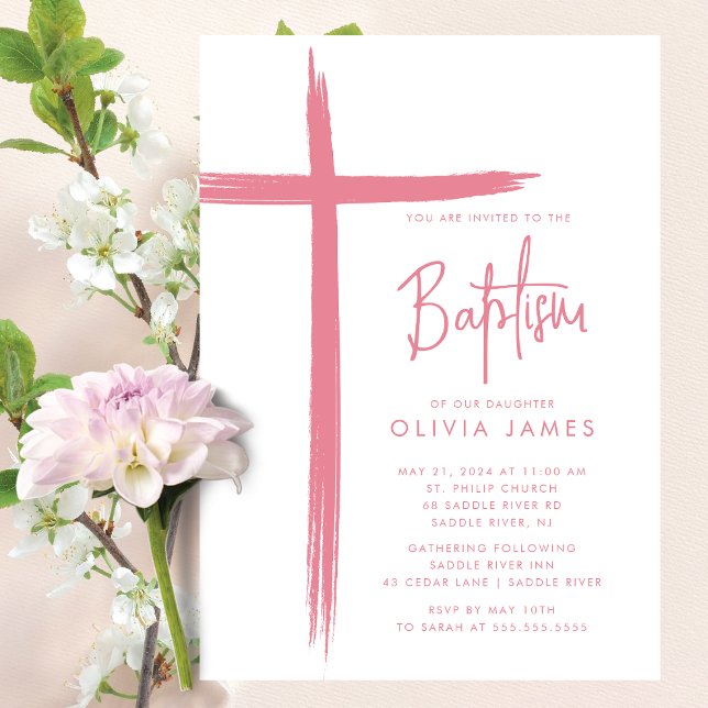 Modern Cross Girls Baptism Invitation (Creator Uploaded)