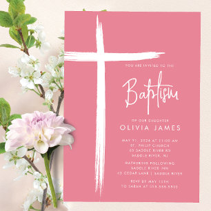 Modern Cross Girls Baptism Invitation