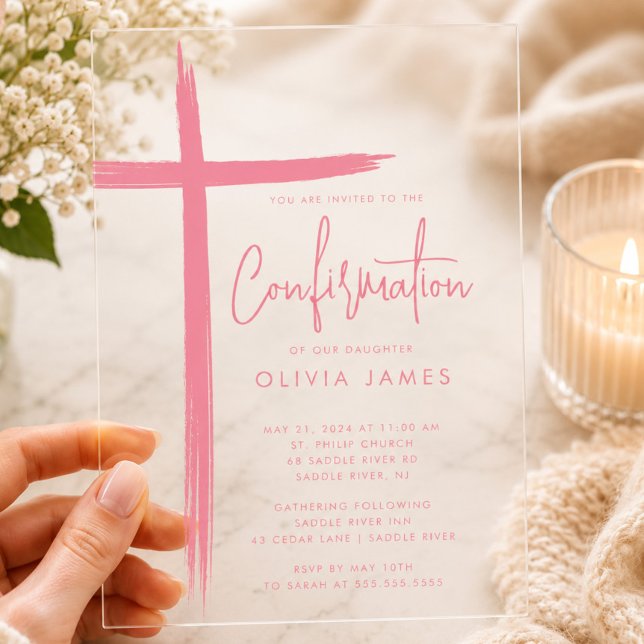 Modern Cross Girls Confirmation Invitation (Creator Uploaded)