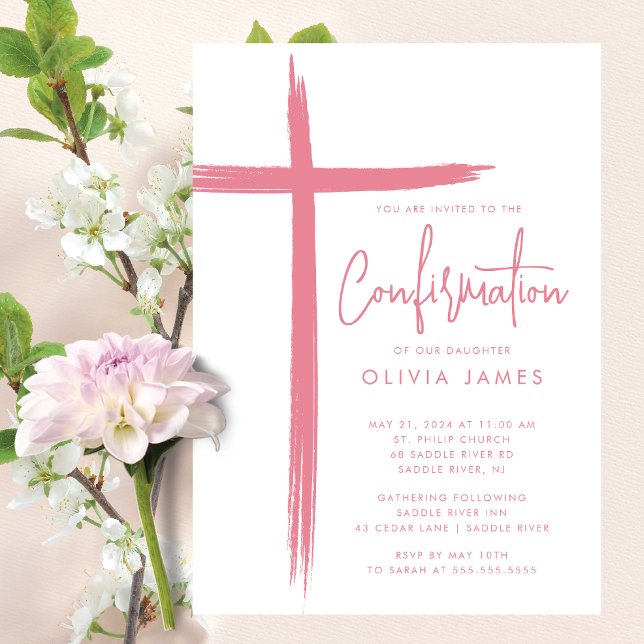 Modern Cross Girls Confirmation Invitation (Creator Uploaded)