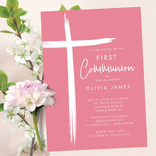 Modern Cross Girls First Communion  Invitation (Creator Uploaded)