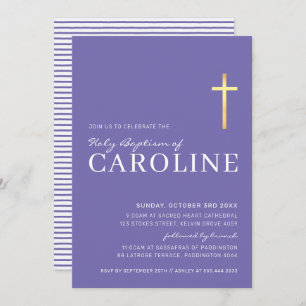 MODERN CROSS gold holy baptism simple purple white Invitation