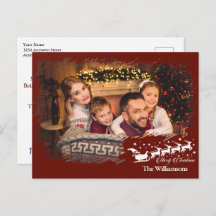 Modern Cross Hatch Frame in Christmas Red Photo Postcard