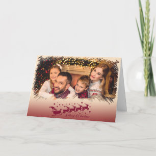Modern Cross Hatch Merry Christmas Frame Photo Holiday Card